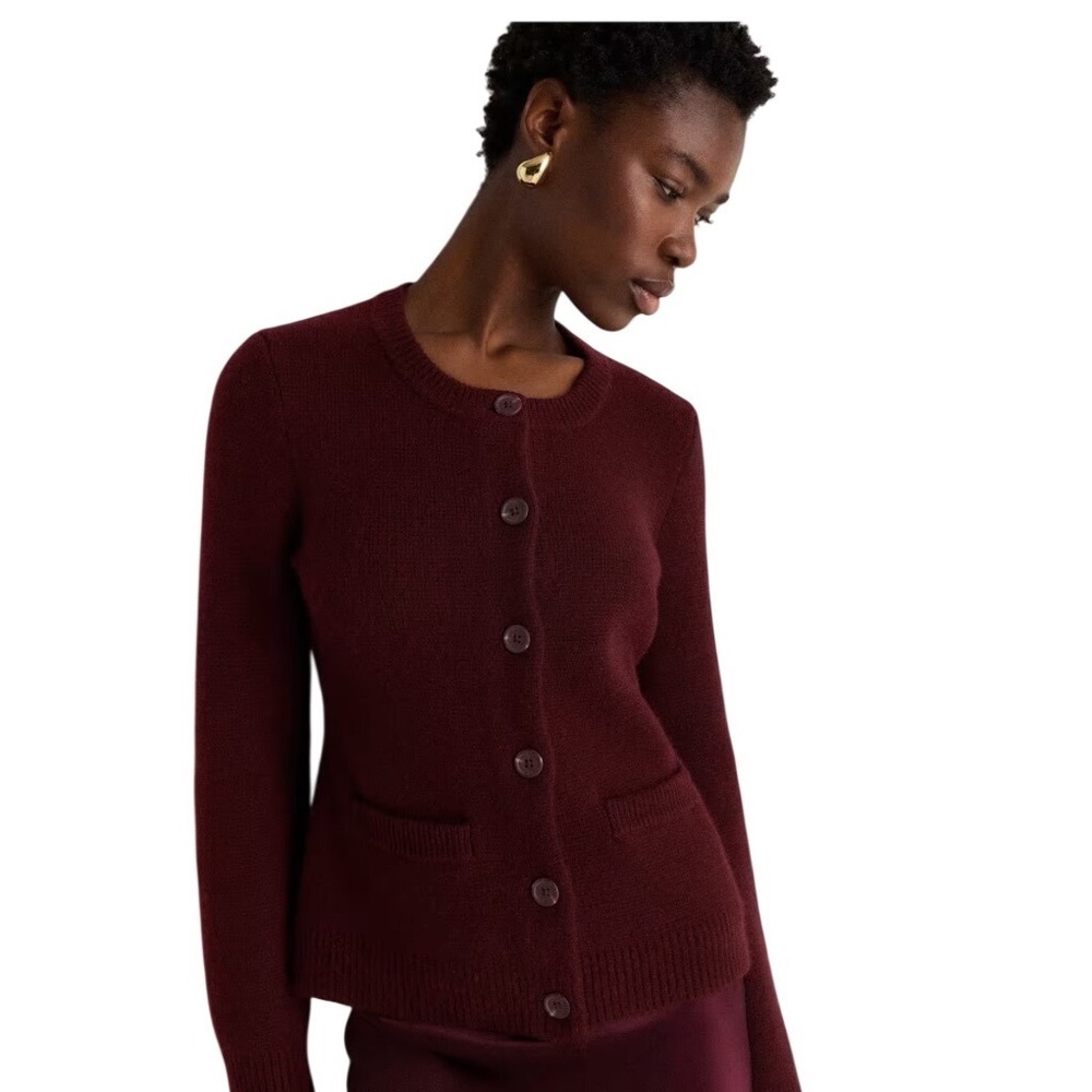 Quince Mongolian Cashmere Structured Cardigan Burgundy S Classic Preppy